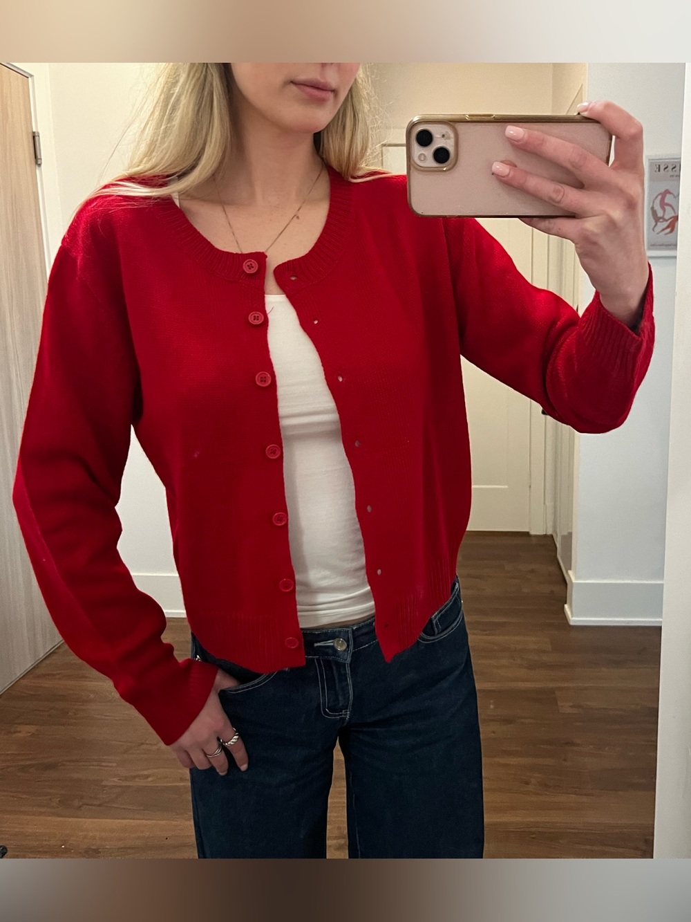 Red Knit Button-Up Cardigan | Size Small